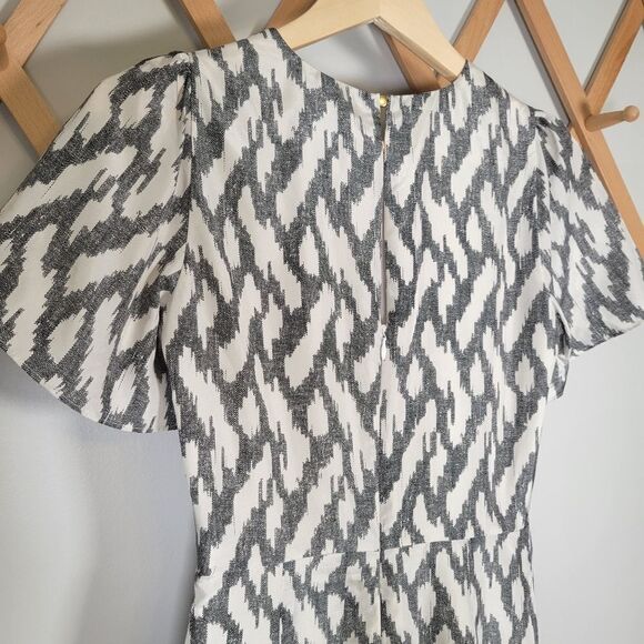 J.Crew Black Ikat Print Silk Flutter Sleeve Dress - Picture 6 of 10